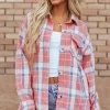 Hot Dear-Lover Plaid Flap Pocket Button Up Shacket Pink