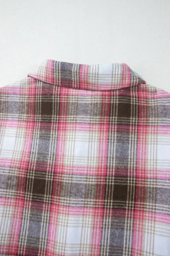 Discount Dear-Lover Plaid Flap Pocket Button Up Shacket Pink