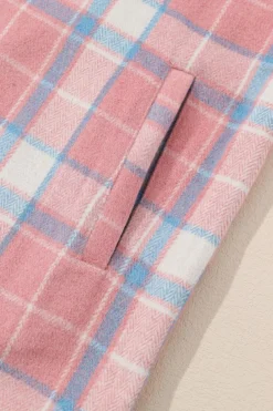 New Dear-Lover Plaid Flap Pocket Flannel Shacket Pink