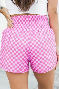 Hot Dear-Lover Pink Plaid High Waisted Athletic Shorts Pink-2