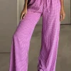 Online Dear-Lover Plaid Print Drawstring High Waist Wide Leg Casual Pants Pink