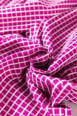Online Dear-Lover Plaid Print Drawstring High Waist Wide Leg Casual Pants Pink