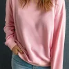 Outlet Dear-Lover Plain Crew Neck Pullover Sweatshirt Pink