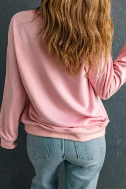 Outlet Dear-Lover Plain Crew Neck Pullover Sweatshirt Pink