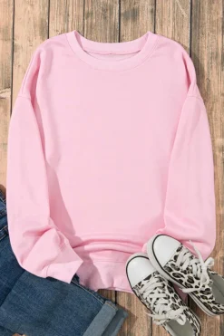 Outlet Dear-Lover Plain Crew Neck Pullover Sweatshirt Pink