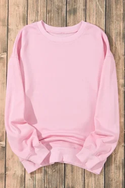 Outlet Dear-Lover Plain Crew Neck Pullover Sweatshirt Pink