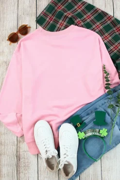 Outlet Dear-Lover Plain Crew Neck Pullover Sweatshirt Pink