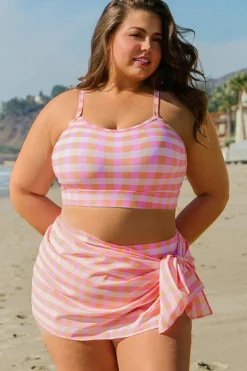 New Dear-Lover Plus Size Plaid Print High Waist Bikini Set Pink