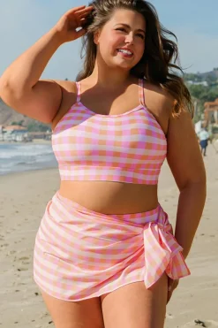 New Dear-Lover Plus Size Plaid Print High Waist Bikini Set Pink