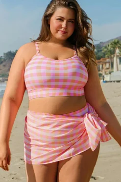New Dear-Lover Plus Size Plaid Print High Waist Bikini Set Pink