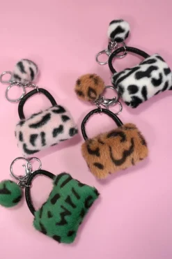 Discount Dear-Lover Plush Animal Print Mini Bag Keychain Pink