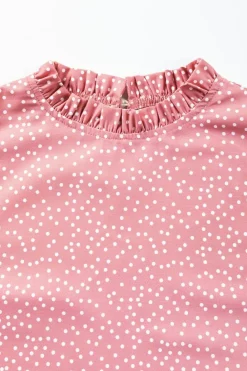 Discount Dear-Lover Polka Dots Ruffle Flutter Sleeve Frilled Neck Blouse Pink