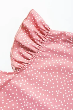 Discount Dear-Lover Polka Dots Ruffle Flutter Sleeve Frilled Neck Blouse Pink