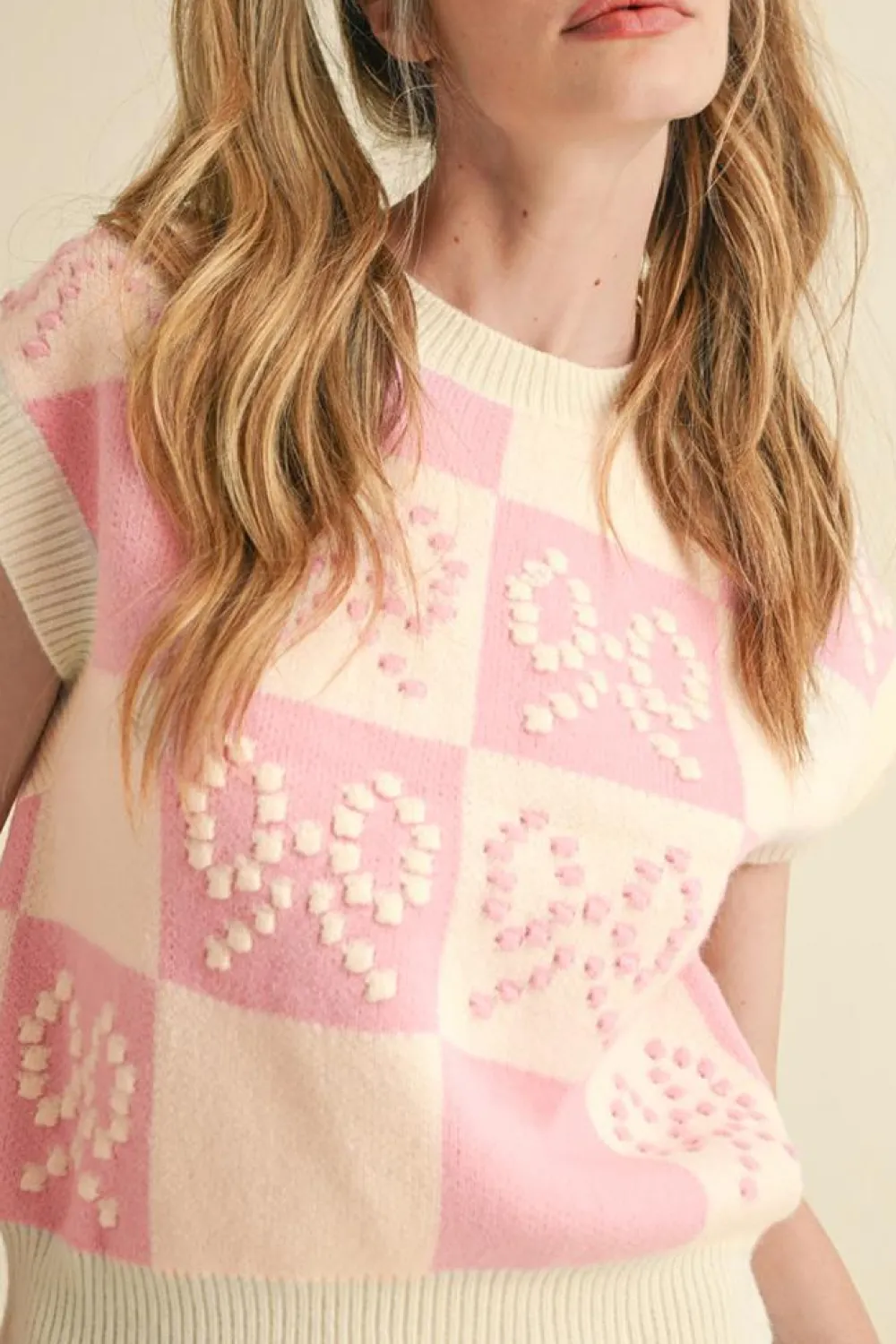 Discount Dear-Lover Preppy Bow Detail Checkered Sweater Vest Pink