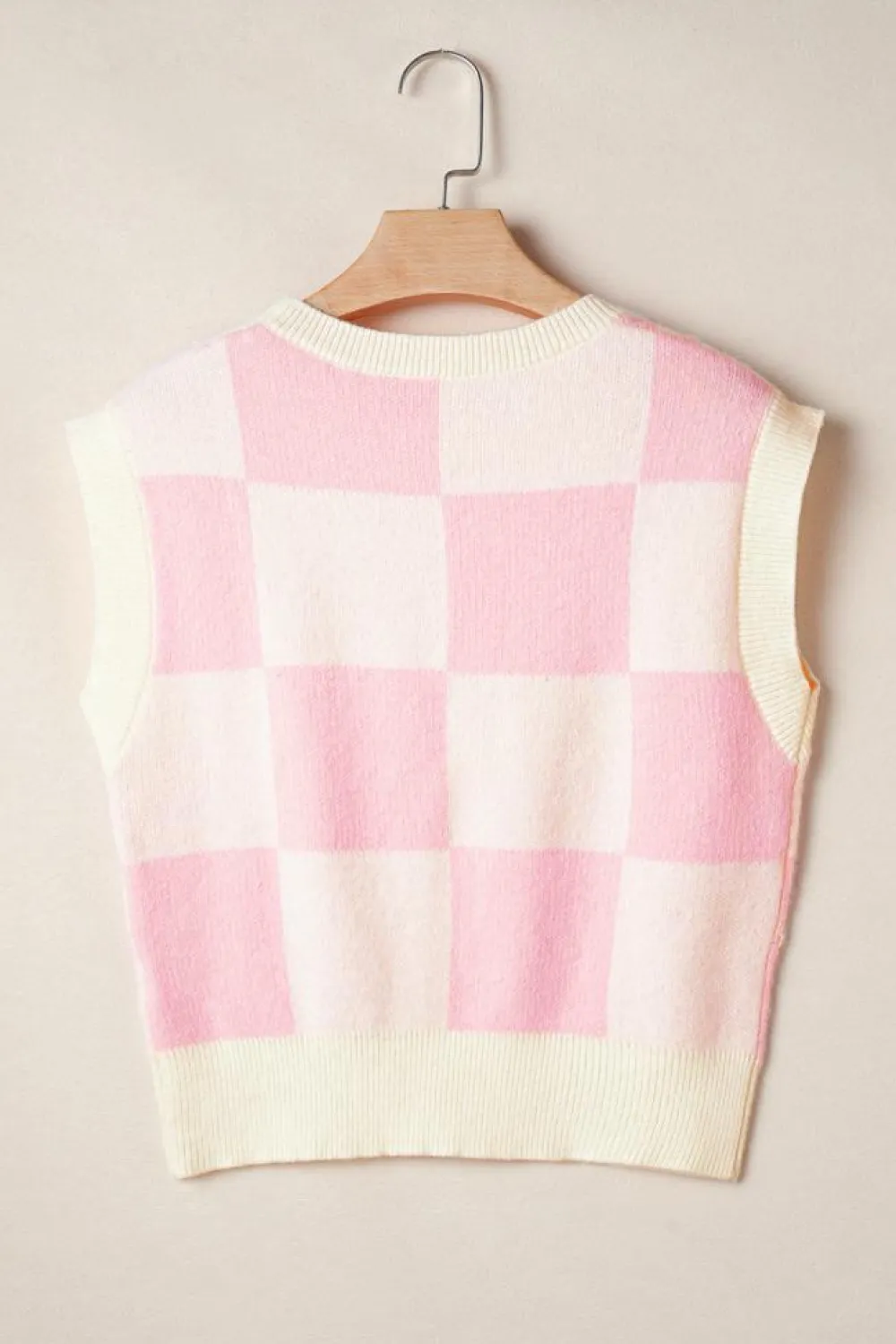 Discount Dear-Lover Preppy Bow Detail Checkered Sweater Vest Pink