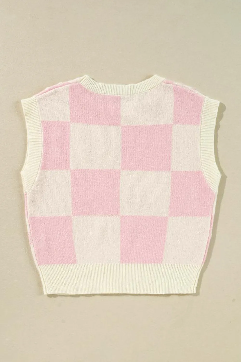Discount Dear-Lover Preppy Bow Detail Checkered Sweater Vest Pink