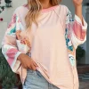 Sale Dear-Lover Pinstriped Color Block Patchwork Oversized Top Pink Printed
