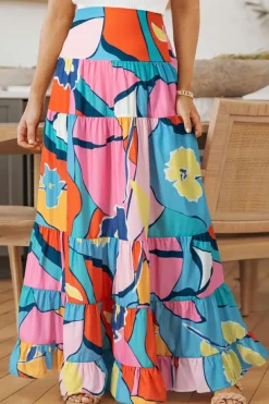 Online Dear-Lover Printed Pocketed High Waist Maxi Skirt Pink