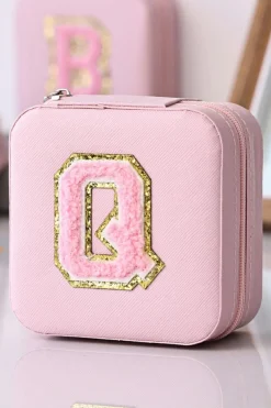 Outlet Dear-Lover Q Chenille Patch Jewelry Box with Mirror Pink