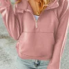 Clearance Dear-Lover Quarter Zip Kangaroo Pocket Hoodie Pink