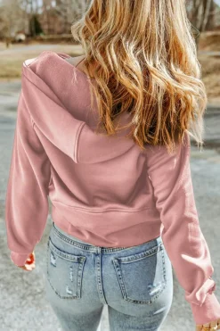 Clearance Dear-Lover Quarter Zip Kangaroo Pocket Hoodie Pink