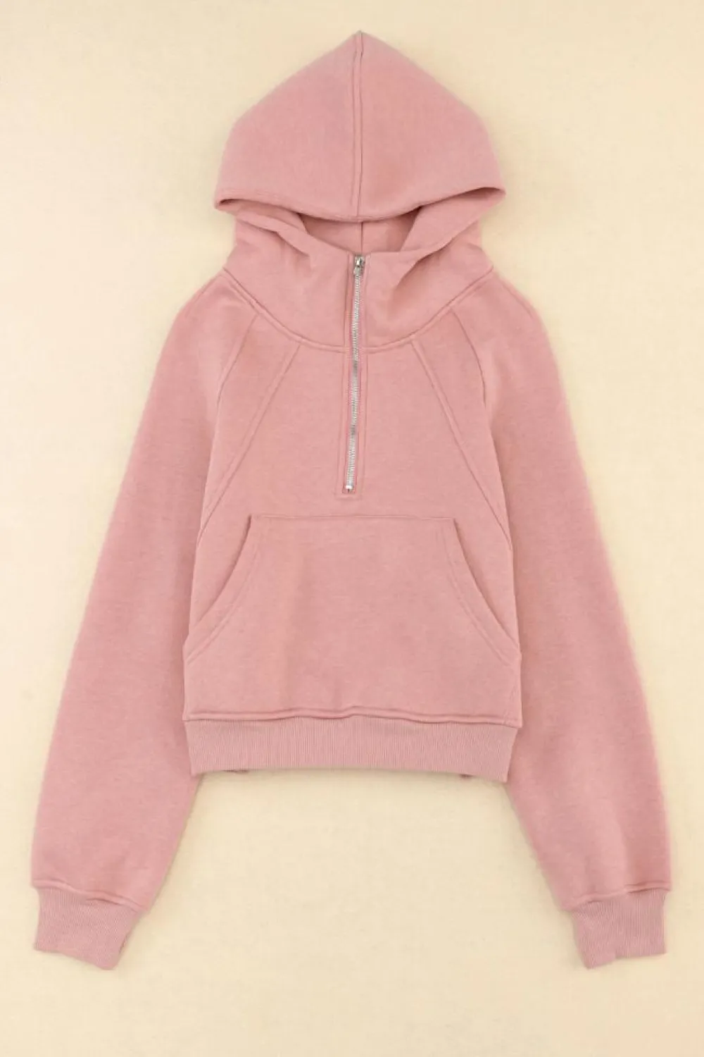 Clearance Dear-Lover Quarter Zip Kangaroo Pocket Hoodie Pink