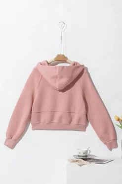 Clearance Dear-Lover Quarter Zip Kangaroo Pocket Hoodie Pink