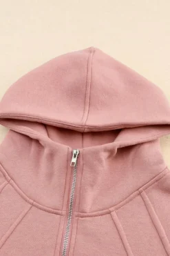 Clearance Dear-Lover Quarter Zip Kangaroo Pocket Hoodie Pink