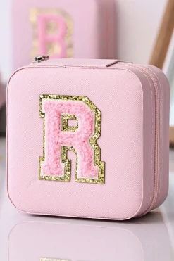 Online Dear-Lover R Chenille Patch Jewelry Box with Mirror Pink
