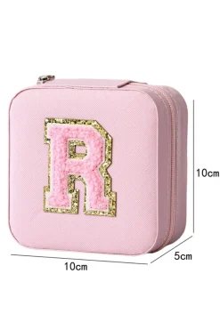 Online Dear-Lover R Chenille Patch Jewelry Box with Mirror Pink