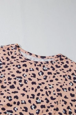 Hot Dear-Lover Raw Edge Leopard Patchwork Oversized Blouse Pink