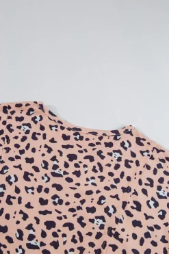 Hot Dear-Lover Raw Edge Leopard Patchwork Oversized Blouse Pink