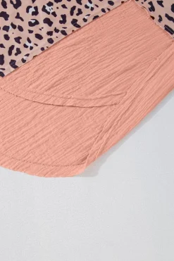 Hot Dear-Lover Raw Edge Leopard Patchwork Oversized Blouse Pink
