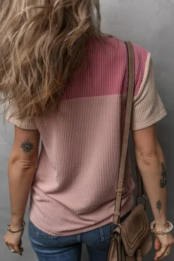 Outlet Dear-Lover Rib Textured Colorblock T Shirt Pink
