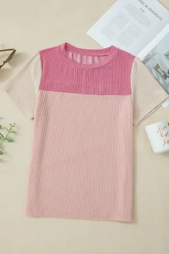 Outlet Dear-Lover Rib Textured Colorblock T Shirt Pink