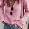 Best Dear-Lover Ribbed Knit V Neck Sweater Pink