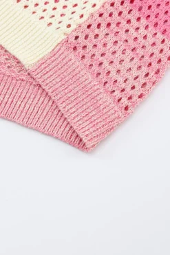 Online Dear-Lover Ribbed Short Sleeve Ombre Eyelet Knitted Cardigan Pink