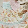 Online Dear-Lover Ric Rac Plaid Floral Print Patchwork Bubble Sleeve Dress Pink