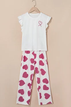 Online Dear-Lover Ruffled Tank Top And Heart Print Pants Lounge Set Pink