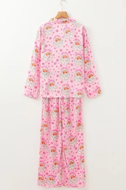 Sale Dear-Lover Santa Claus Snowflake Long Sleeve Shirt Christmas Pajama Set Pink