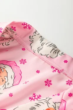 Sale Dear-Lover Santa Claus Snowflake Long Sleeve Shirt Christmas Pajama Set Pink