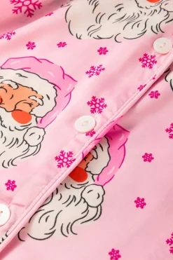 Sale Dear-Lover Santa Claus Snowflake Long Sleeve Shirt Christmas Pajama Set Pink