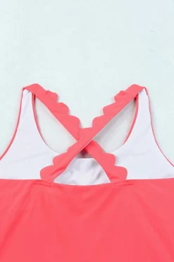 Discount Dear-Lover Scalloped Criss Cross High Waist Bikini Pink