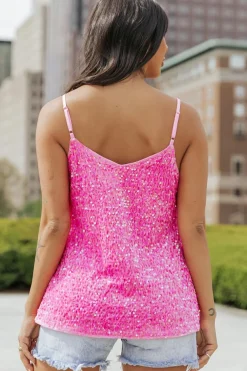 Best Dear-Lover Sequin Adjustable Straps Tank Top Pink