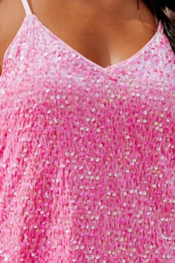 Best Dear-Lover Sequin Adjustable Straps Tank Top Pink