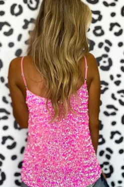 Best Dear-Lover Sequin Adjustable Straps Tank Top Pink