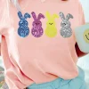 Clearance Dear-Lover Sequin Cute Bunny Graphic Easter Fashion Tee Pink