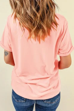 Clearance Dear-Lover Sequin Cute Bunny Graphic Easter Fashion Tee Pink