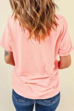 New Dear-Lover Sequin Easter Eggs Graphic Crewneck T Shirt Pink