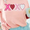 Discount Dear-Lover Sequin Heart XOXO Patched Graphic Valentines T Shirt Pink